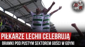 Piłkarze Lechii celebrują bramki pod pustym sektorem gości w Gdyni (20.10.2019 r.)