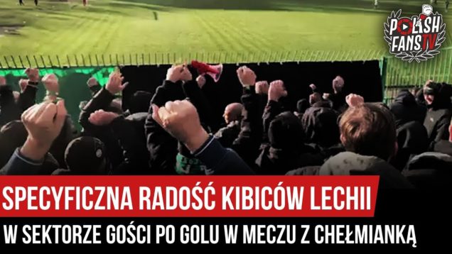Specyficzna radość kibiców Lechii w sektorze gości po golu w meczu z Chełmianką (30.10.2019 r.)