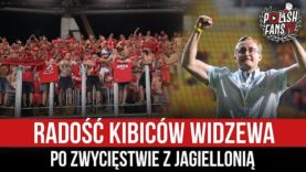 Radość kibiców Widzewa po zwycięstwie z Jagiellonią (22.07.2022 r.)